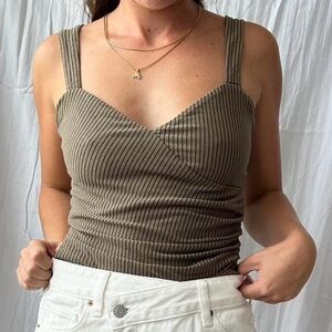 Express Green Ribbed Fitted Tank Top